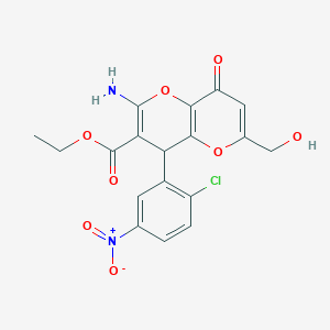 molecular formula C18H15ClN2O8 B2404843 ethyl 2-amino-4-(2-chloro-5-nitrophenyl)-6-(hydroxymethyl)-8-oxo-4H,8H-pyrano[3,2-b]pyran-3-carboxylate CAS No. 674804-97-8