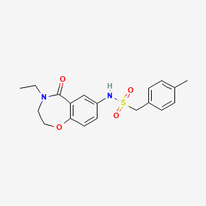molecular formula C19H22N2O4S B2404873 N-(4-ethyl-5-oxo-2,3,4,5-tetrahydrobenzo[f][1,4]oxazepin-7-yl)-1-(p-tolyl)methanesulfonamide CAS No. 922553-74-0
