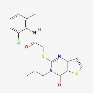 molecular formula C18H18ClN3O2S2 B2404879 N-(2-chloro-6-methylphenyl)-2-({4-oxo-3-propyl-3H,4H-thieno[3,2-d]pyrimidin-2-yl}sulfanyl)acetamide CAS No. 1252930-18-9