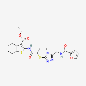 molecular formula C23H27N5O5S2 B2404881 ETHYL 2-{2-[(5-{[(FURAN-2-YL)FORMAMIDO]METHYL}-4-METHYL-4H-1,2,4-TRIAZOL-3-YL)SULFANYL]PROPANAMIDO}-4,5,6,7-TETRAHYDRO-1-BENZOTHIOPHENE-3-CARBOXYLATE CAS No. 393817-07-7