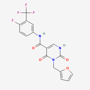 molecular formula C17H11F4N3O4 B2404931 N-(4-fluoro-3-(trifluoromethyl)phenyl)-3-(furan-2-ylmethyl)-2,4-dioxo-1,2,3,4-tetrahydropyrimidine-5-carboxamide CAS No. 1396879-14-3