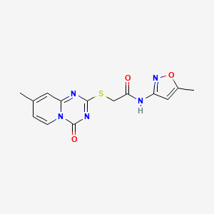 molecular formula C14H13N5O3S B2404987 N-(5-methyl-1,2-oxazol-3-yl)-2-({8-methyl-4-oxo-4H-pyrido[1,2-a][1,3,5]triazin-2-yl}sulfanyl)acetamide CAS No. 896332-07-3