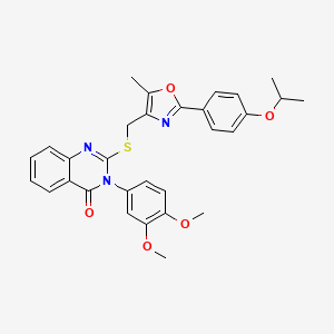 molecular formula C30H29N3O5S B2405009 3-(3,4-dimethoxyphenyl)-2-(((2-(4-isopropoxyphenyl)-5-methyloxazol-4-yl)methyl)thio)quinazolin-4(3H)-one CAS No. 1114878-64-6