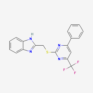 molecular formula C19H13F3N4S B2405117 2-[[4-phenyl-6-(trifluoromethyl)pyrimidin-2-yl]sulfanylmethyl]-1H-benzimidazole CAS No. 710288-66-7