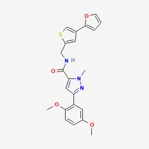 B2405133 5-(2,5-Dimethoxyphenyl)-N-[[4-(furan-2-yl)thiophen-2-yl]methyl]-2-methylpyrazole-3-carboxamide CAS No. 2379997-75-6