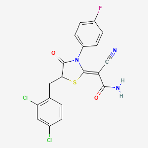 (Z)-2-cyano-2-(5-(2,4-dichlorobenzyl)-3-(4-fluorophenyl)-4-oxothiazolidin-2-ylidene)acetamide