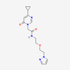 molecular formula C16H21N5O3 B2405142 N-(2-(2-(1H-pyrazol-1-yl)ethoxy)ethyl)-2-(4-cyclopropyl-6-oxopyrimidin-1(6H)-yl)acetamide CAS No. 2034232-20-5
