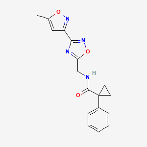 molecular formula C17H16N4O3 B2405156 N-((3-(5-methylisoxazol-3-yl)-1,2,4-oxadiazol-5-yl)methyl)-1-phenylcyclopropanecarboxamide CAS No. 2034420-42-1