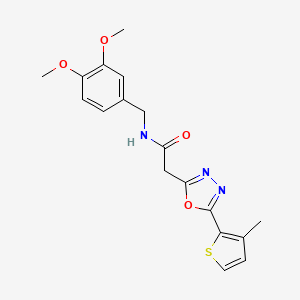 molecular formula C18H19N3O4S B2405159 N-[(3,4-dimethoxyphenyl)methyl]-2-[5-(3-methylthiophen-2-yl)-1,3,4-oxadiazol-2-yl]acetamide CAS No. 1251610-08-8
