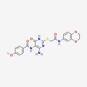 N-(4-amino-2-((2-((2,3-dihydrobenzo[b][1,4]dioxin-6-yl)amino)-2-oxoethyl)thio)-6-oxo-1,6-dihydropyrimidin-5-yl)-4-methoxybenzamide