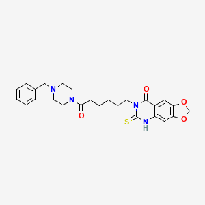 molecular formula C26H30N4O4S B2405226 7-[6-(4-benzylpiperazin-1-yl)-6-oxohexyl]-6-sulfanylidene-2H,5H,6H,7H,8H-[1,3]dioxolo[4,5-g]quinazolin-8-one CAS No. 896704-43-1
