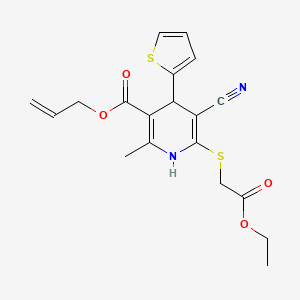 molecular formula C19H20N2O4S2 B2405227 Allyl 5-cyano-6-((2-ethoxy-2-oxoethyl)thio)-2-methyl-4-(thiophen-2-yl)-1,4-dihydropyridine-3-carboxylate CAS No. 442556-69-6