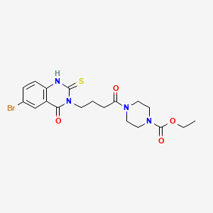 molecular formula C19H23BrN4O4S B2405260 ethyl 4-(4-(6-bromo-4-oxo-2-thioxo-1,2-dihydroquinazolin-3(4H)-yl)butanoyl)piperazine-1-carboxylate CAS No. 422287-98-7