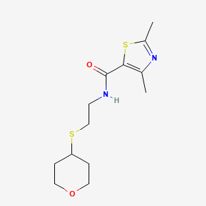 molecular formula C13H20N2O2S2 B2405268 2,4-dimethyl-N-(2-((tetrahydro-2H-pyran-4-yl)thio)ethyl)thiazole-5-carboxamide CAS No. 2034484-92-7
