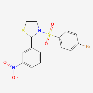 molecular formula C15H13BrN2O4S2 B2405277 3-(4-Bromo-benzenesulfonyl)-2-(3-nitro-phenyl)-thiazolidine CAS No. 312943-51-4
