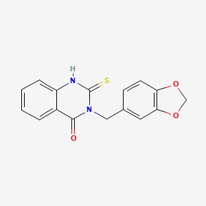 molecular formula C16H12N2O3S B2405284 3-(1,3-benzodioxol-5-ylmethyl)-2-thioxo-2,3-dihydroquinazolin-4(1H)-one CAS No. 361150-56-3