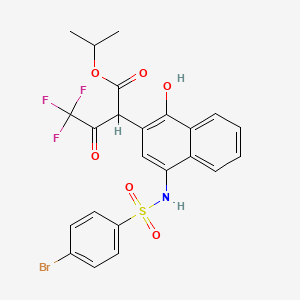 molecular formula C23H19BrF3NO6S B2405288 Propan-2-yl 2-[4-[(4-bromophenyl)sulfonylamino]-1-hydroxynaphthalen-2-yl]-4,4,4-trifluoro-3-oxobutanoate CAS No. 425410-46-4