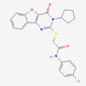 molecular formula C23H20ClN3O3S B2405292 N-(4-chlorophenyl)-2-[(3-cyclopentyl-4-oxo-3,4-dihydro[1]benzofuro[3,2-d]pyrimidin-2-yl)sulfanyl]acetamide CAS No. 899962-36-8