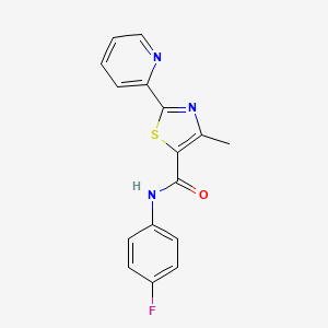 molecular formula C16H12FN3OS B2405323 N-(4-fluorophenyl)-4-methyl-2-(2-pyridinyl)-1,3-thiazole-5-carboxamide CAS No. 400079-00-7