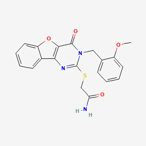 molecular formula C20H17N3O4S B2405326 2-{[3-(2-Methoxybenzyl)-4-oxo-3,4-dihydro[1]benzofuro[3,2-d]pyrimidin-2-yl]thio}acetamide CAS No. 866867-10-9