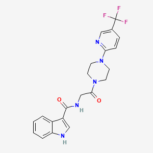molecular formula C21H20F3N5O2 B2405330 N-(2-氧代-2-(4-(5-(三氟甲基)吡啶-2-基)哌嗪-1-基)乙基)-1H-吲哚-3-甲酰胺 CAS No. 1251564-11-0
