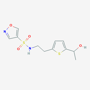 molecular formula C11H14N2O4S2 B2405331 N-(2-(5-(1-hydroxyethyl)thiophen-2-yl)ethyl)isoxazole-4-sulfonamide CAS No. 2034276-47-4
