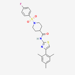 molecular formula C24H26FN3O3S2 B2405338 1-((4-fluorophenyl)sulfonyl)-N-(4-mesitylthiazol-2-yl)piperidine-4-carboxamide CAS No. 923367-65-1