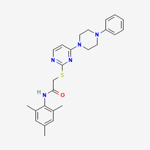 molecular formula C25H29N5OS B2405341 N-间甲苯甲酰-2-((4-(4-苯基哌嗪-1-基)嘧啶-2-基)硫代)乙酰胺 CAS No. 1251619-72-3
