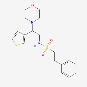 molecular formula C18H24N2O3S2 B2405363 N-(2-morpholino-2-(thiophen-3-yl)ethyl)-2-phenylethanesulfonamide CAS No. 946304-75-2