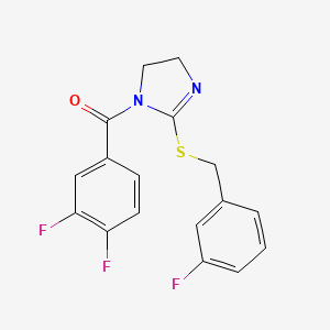 molecular formula C17H13F3N2OS B2405365 (3,4-difluorophenyl)(2-((3-fluorobenzyl)thio)-4,5-dihydro-1H-imidazol-1-yl)methanone CAS No. 851865-14-0