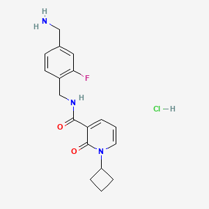 molecular formula C18H21ClFN3O2 B2405384 N-[[4-(Aminomethyl)-2-fluorophenyl]methyl]-1-cyclobutyl-2-oxopyridine-3-carboxamide;hydrochloride CAS No. 2418668-75-2