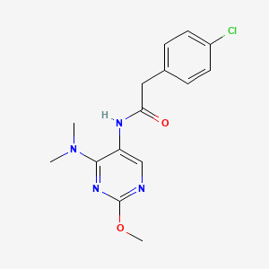 molecular formula C15H17ClN4O2 B2405413 2-(4-chlorophenyl)-N-(4-(dimethylamino)-2-methoxypyrimidin-5-yl)acetamide CAS No. 1797715-02-6