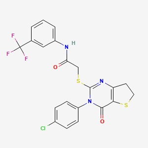 molecular formula C21H15ClF3N3O2S2 B2405424 2-((3-(4-chlorophenyl)-4-oxo-3,4,6,7-tetrahydrothieno[3,2-d]pyrimidin-2-yl)thio)-N-(3-(trifluoromethyl)phenyl)acetamide CAS No. 687564-32-5