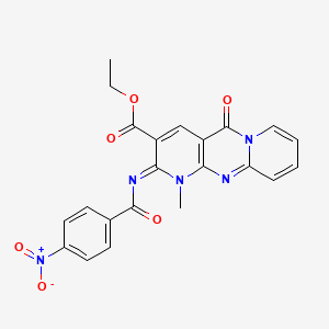 molecular formula C22H17N5O6 B2405513 ethyl 7-methyl-6-(4-nitrobenzoyl)imino-2-oxo-1,7,9-triazatricyclo[8.4.0.03,8]tetradeca-3(8),4,9,11,13-pentaene-5-carboxylate CAS No. 534565-43-0