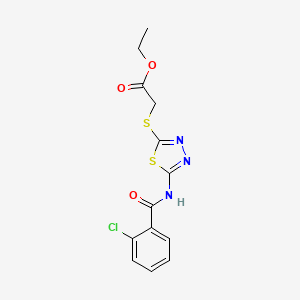molecular formula C13H12ClN3O3S2 B2405671 Ethyl 2-((5-(2-chlorobenzamido)-1,3,4-thiadiazol-2-yl)thio)acetate CAS No. 392318-11-5