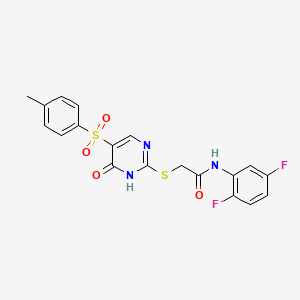 molecular formula C19H15F2N3O4S2 B2405686 N-(2,5-difluorophenyl)-2-((6-oxo-5-tosyl-1,6-dihydropyrimidin-2-yl)thio)acetamide CAS No. 866866-21-9
