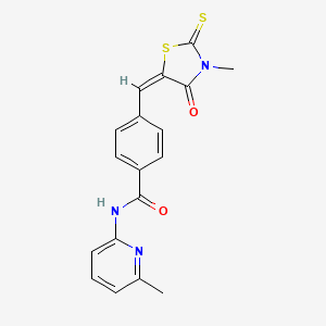 (E)-4-((3-methyl-4-oxo-2-thioxothiazolidin-5-ylidene)methyl)-N-(6-methylpyridin-2-yl)benzamide