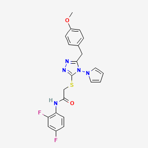 molecular formula C22H19F2N5O2S B2405777 N-(2,4-difluorophenyl)-2-((5-(4-methoxybenzyl)-4-(1H-pyrrol-1-yl)-4H-1,2,4-triazol-3-yl)thio)acetamide CAS No. 896307-39-4