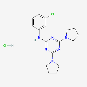 molecular formula C17H22Cl2N6 B2405796 N-(3-chlorophenyl)-4,6-di(pyrrolidin-1-yl)-1,3,5-triazin-2-amine hydrochloride CAS No. 1179423-43-8