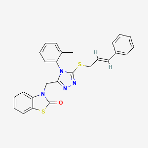 molecular formula C26H22N4OS2 B2405797 (E)-3-((5-(cinnamylthio)-4-(o-tolyl)-4H-1,2,4-triazol-3-yl)methyl)benzo[d]thiazol-2(3H)-one CAS No. 1321700-74-6