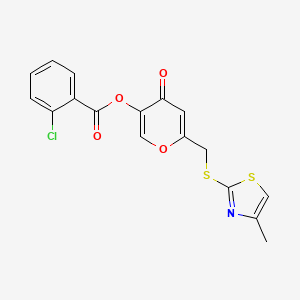 molecular formula C17H12ClNO4S2 B2405808 6-(((4-methylthiazol-2-yl)thio)methyl)-4-oxo-4H-pyran-3-yl 2-chlorobenzoate CAS No. 896303-76-7