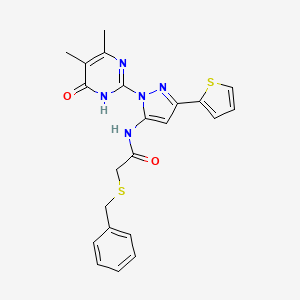 molecular formula C22H21N5O2S2 B2405847 2-(benzylthio)-N-(1-(4,5-dimethyl-6-oxo-1,6-dihydropyrimidin-2-yl)-3-(thiophen-2-yl)-1H-pyrazol-5-yl)acetamide CAS No. 1170237-06-5