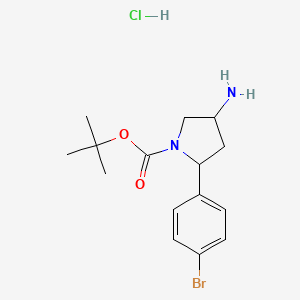 molecular formula C15H22BrClN2O2 B2405871 Tert-butyl 4-amino-2-(4-bromophenyl)pyrrolidine-1-carboxylate;hydrochloride CAS No. 2241130-41-4