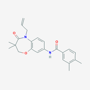 molecular formula C23H26N2O3 B2405879 N-(5-allyl-3,3-dimethyl-4-oxo-2,3,4,5-tetrahydrobenzo[b][1,4]oxazepin-8-yl)-3,4-dimethylbenzamide CAS No. 921524-99-4