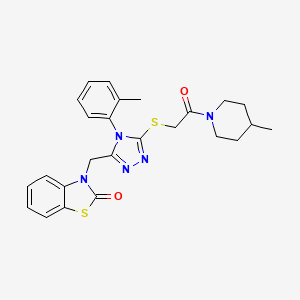 molecular formula C25H27N5O2S2 B2405889 3-((5-((2-(4-methylpiperidin-1-yl)-2-oxoethyl)thio)-4-(o-tolyl)-4H-1,2,4-triazol-3-yl)methyl)benzo[d]thiazol-2(3H)-one CAS No. 847402-82-8