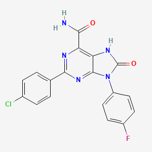 molecular formula C18H11ClFN5O2 B2405893 2-(4-chlorophenyl)-9-(4-fluorophenyl)-8-oxo-8,9-dihydro-7H-purine-6-carboxamide CAS No. 869068-76-8