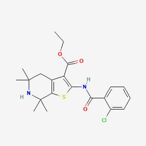 molecular formula C21H25ClN2O3S B2405899 ethyl 2-(2-chlorobenzamido)-5,5,7,7-tetramethyl-4H,5H,6H,7H-thieno[2,3-c]pyridine-3-carboxylate CAS No. 896680-23-2