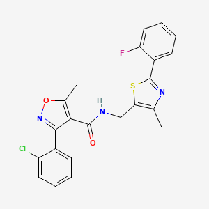 molecular formula C22H17ClFN3O2S B2406006 3-(2-chlorophenyl)-N-((2-(2-fluorophenyl)-4-methylthiazol-5-yl)methyl)-5-methylisoxazole-4-carboxamide CAS No. 1421441-79-3