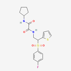 molecular formula C19H21FN2O4S2 B2406050 N1-cyclopentyl-N2-(2-((4-fluorophenyl)sulfonyl)-2-(thiophen-2-yl)ethyl)oxalamide CAS No. 896325-73-8