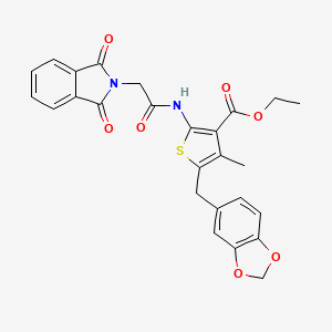 molecular formula C26H22N2O7S B2406119 ethyl 5-[(2H-1,3-benzodioxol-5-yl)methyl]-2-[2-(1,3-dioxo-2,3-dihydro-1H-isoindol-2-yl)acetamido]-4-methylthiophene-3-carboxylate CAS No. 476366-06-0
